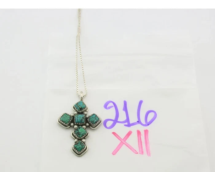 Navajo Cross Necklace Sterling Silver Natural Turquoise Artist Vintage