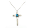 Navajo Cross Necklace Sterling Silver Turquoise Artist Signed LL Sand Cast