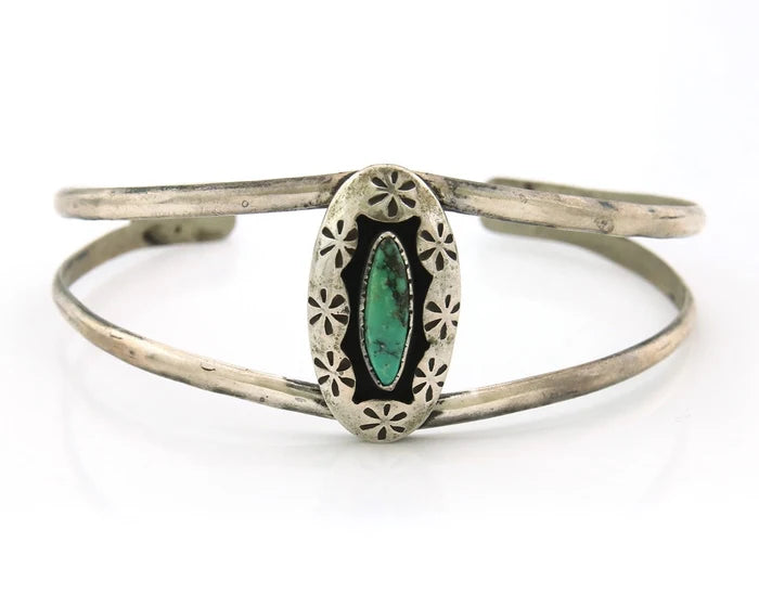 Navajo Cuff Bracelet Sterling Silver Authentic Natural Blue Turquoise Signed IJC