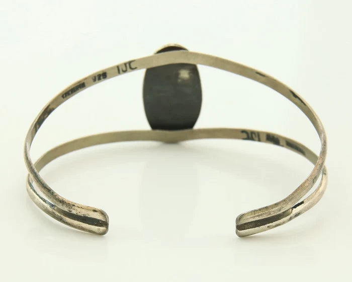 Navajo Cuff Bracelet Sterling Silver Authentic Natural Blue Turquoise Signed IJC