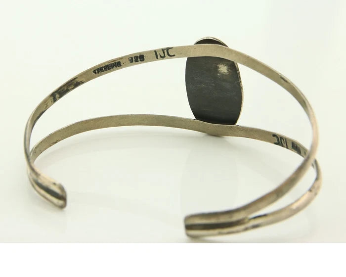 Navajo Cuff Bracelet Sterling Silver Authentic Natural Blue Turquoise Signed IJC