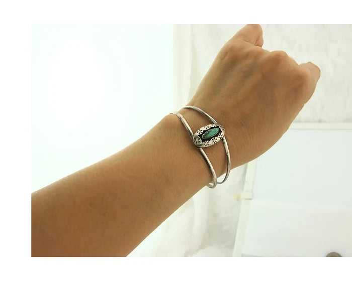 Navajo Cuff Bracelet Sterling Silver Authentic Natural Blue Turquoise Signed IJC
