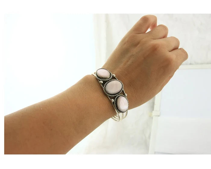 Navajo Cuff Bracelet Sterling Silver Authentic Pink Muscle Native Artist