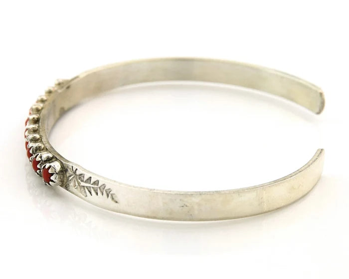 Navajo Cuff Bracelet Sterling Silver Authentic Snake Eye Coral Handmade Vintgage