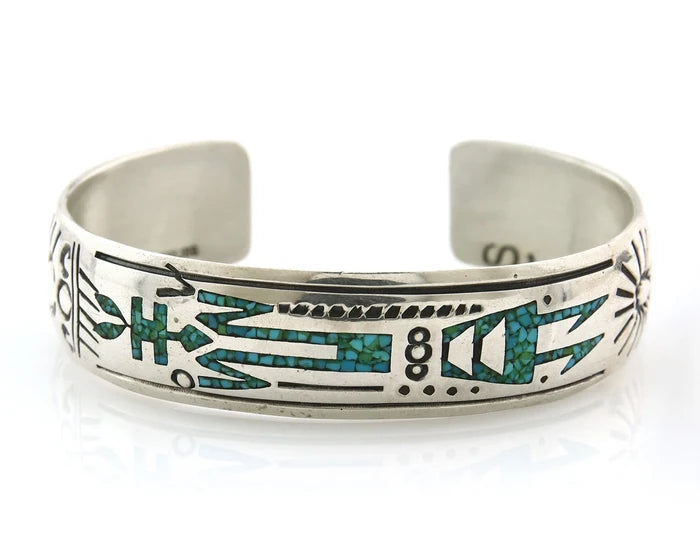 Navajo Cuff Bracelet Sterling Silver Authentic Turquoise Signed Stanley Bain