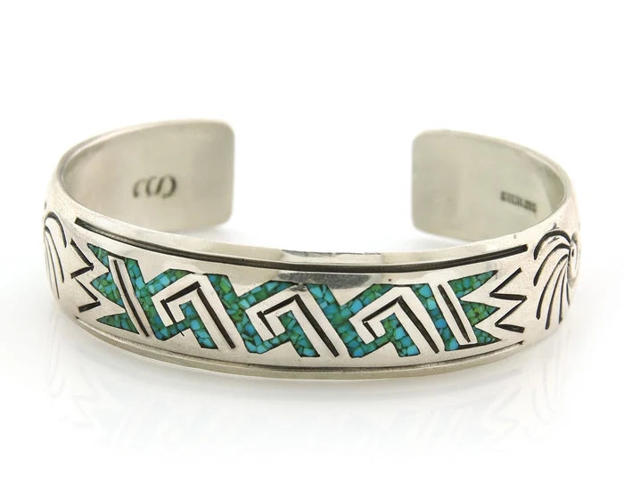 Navajo Cuff Bracelet Sterling Silver Authentic Turquoise Signed Stanley Bain