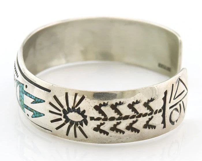 Navajo Cuff Bracelet Sterling Silver Authentic Turquoise Signed Stanley Bain