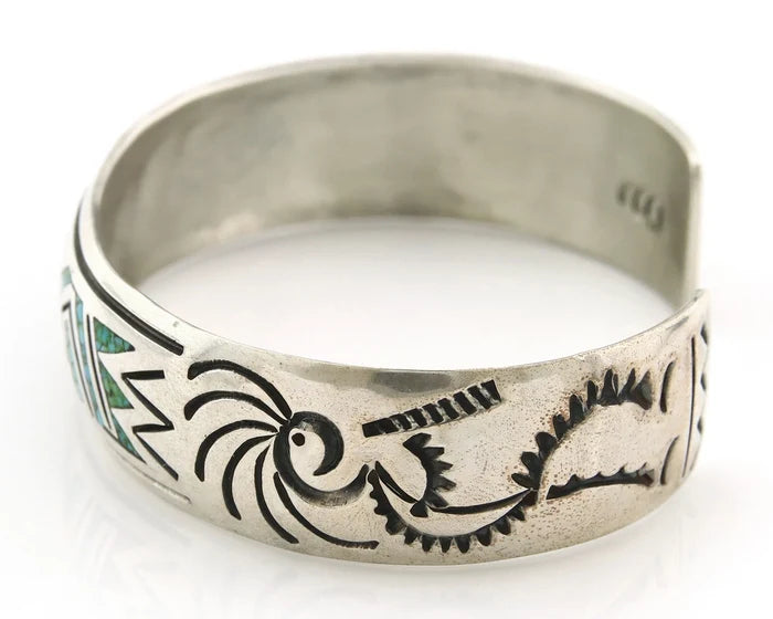 Navajo Cuff Bracelet Sterling Silver Authentic Turquoise Signed Stanley Bain