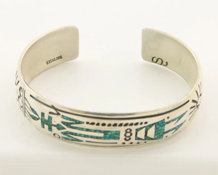 Navajo Cuff Bracelet Sterling Silver Authentic Turquoise Signed Stanley Bain
