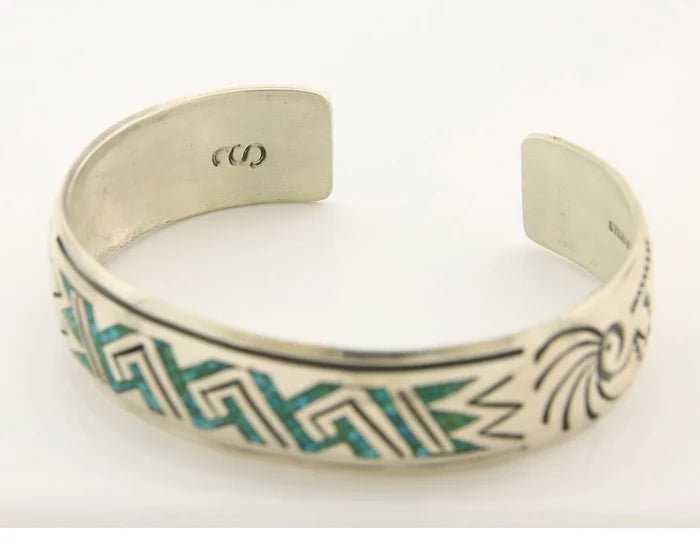 Navajo Cuff Bracelet Sterling Silver Authentic Turquoise Signed Stanley Bain