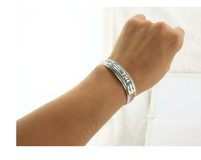 Navajo Cuff Bracelet Sterling Silver Authentic Turquoise Signed Stanley Bain