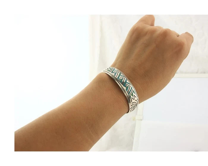 Navajo Cuff Bracelet Sterling Silver Authentic Turquoise Signed Stanley Bain
