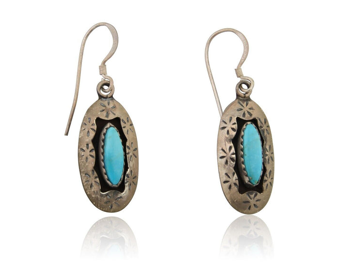 Navajo Dangle Earrings 925 Silver Natural Blue Turquoise Signed IJC C.80's