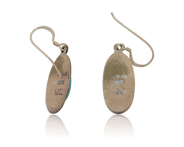 Navajo Dangle Earrings 925 Silver Natural Blue Turquoise Signed IJC C.80's