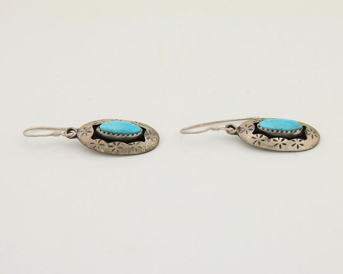 Navajo Dangle Earrings 925 Silver Natural Blue Turquoise Signed IJC C.80's