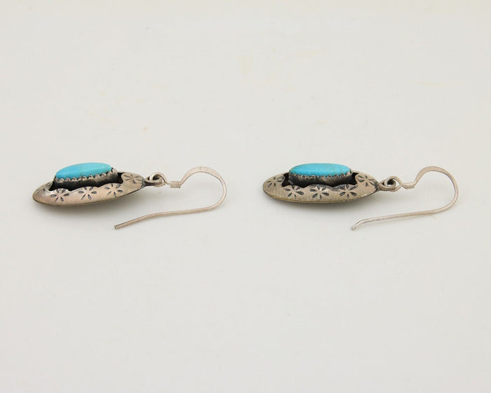 Navajo Dangle Earrings 925 Silver Natural Blue Turquoise Signed IJC C.80's