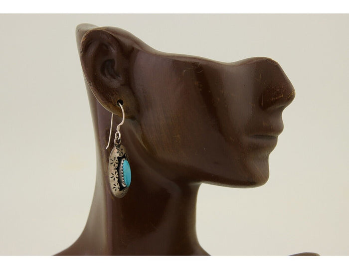 Navajo Dangle Earrings 925 Silver Natural Blue Turquoise Signed IJC C.80's