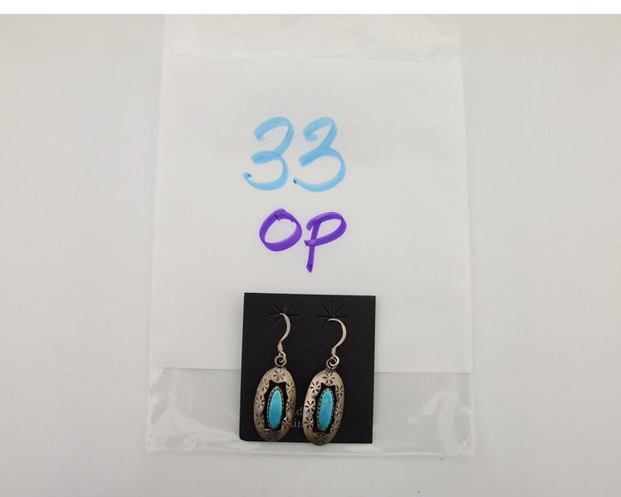Navajo Dangle Earrings 925 Silver Natural Blue Turquoise Signed IJC C.80's