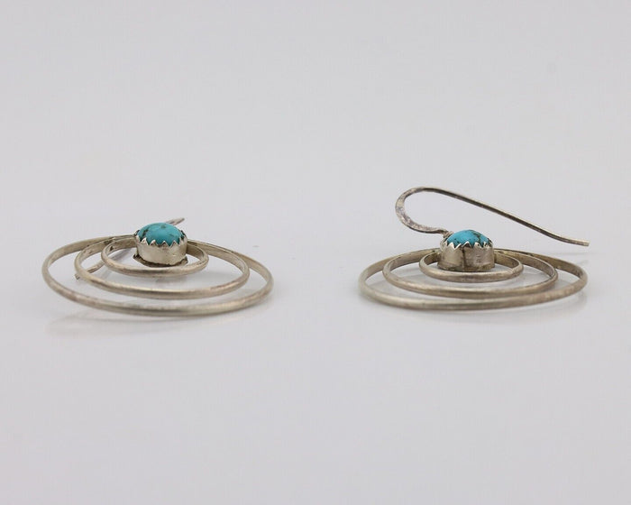 Navajo Dangle Handmade Earrings 925 Silver Blue Turquoise Native Artist C.80's