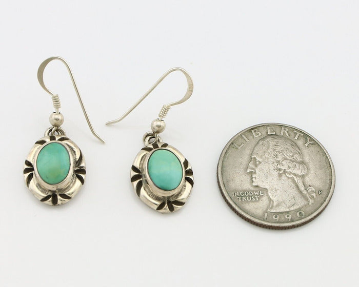 Navajo Earrings 925 Silver Sleeping Beauty Turquoise Native Artist C.80s