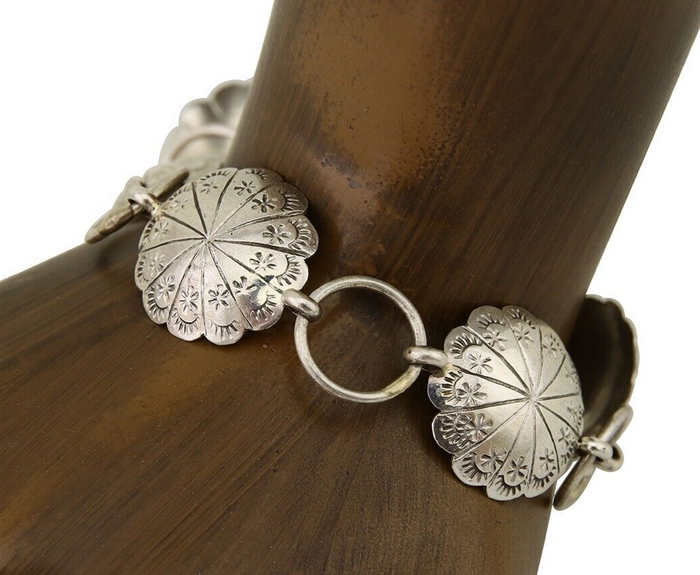 Navajo Hamdmade Concho Bracelet 925 Silver Native American Artist Signed C.80's