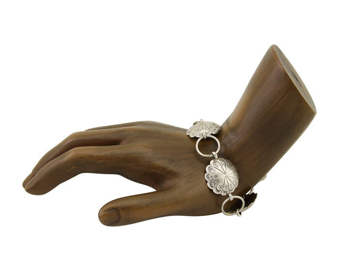 Navajo Hamdmade Concho Bracelet 925 Silver Native American Artist Signed C.80's