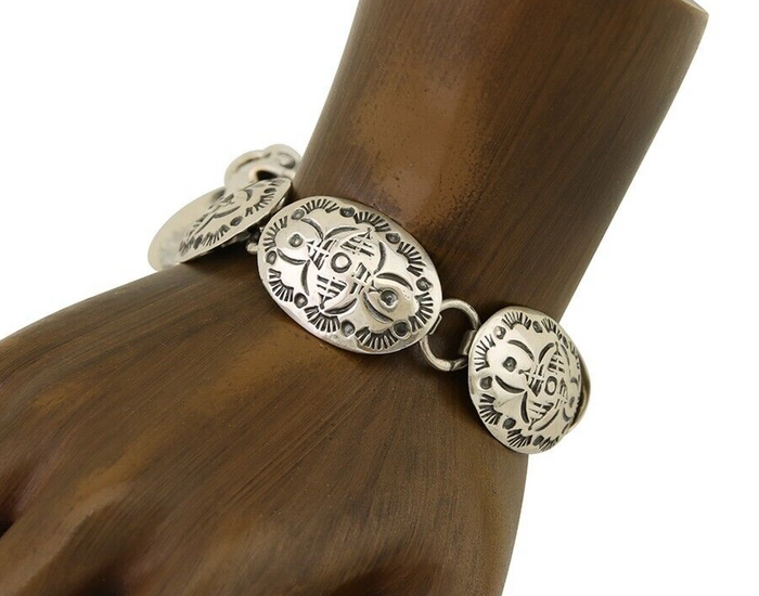 Navajo Hamdmade Concho Bracelet 925 Silver Native Artist Signed C Montoya C.80's