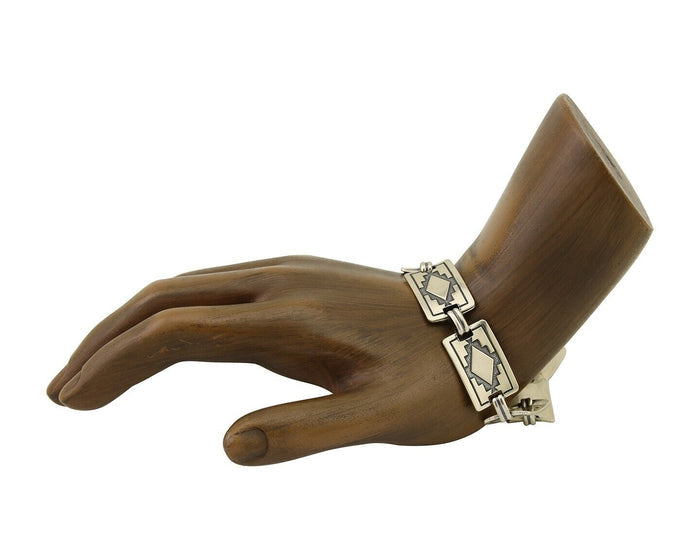 Navajo Hamdmade Link Bracelet 925 Silver Native American Artist C.80's