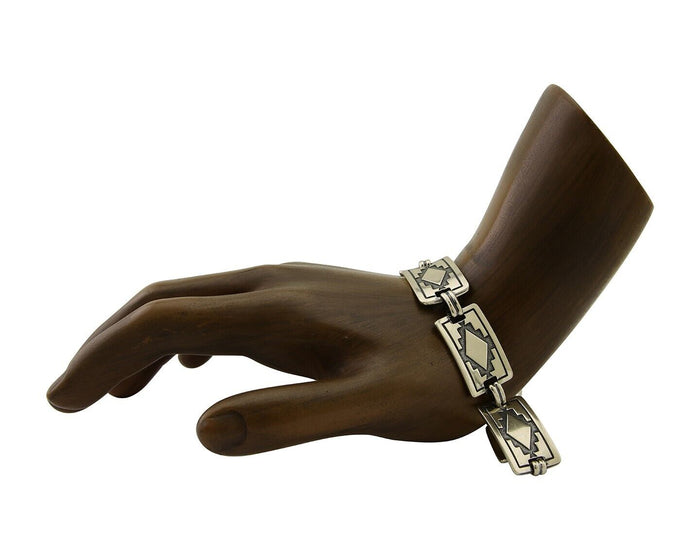 Navajo Hamdmade Link Bracelet 925 Silver Native American Artist C.80's