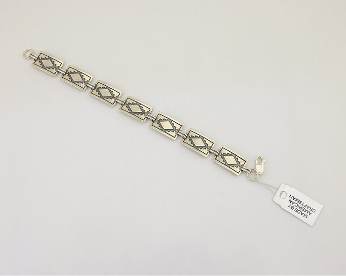 Navajo Hamdmade Link Bracelet 925 Silver Native American Artist C.80's