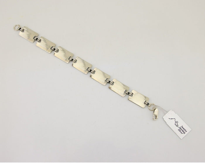 Navajo Hamdmade Link Bracelet 925 Silver Native American Artist C.80's