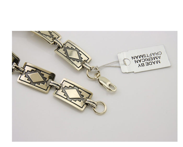 Navajo Hamdmade Link Bracelet 925 Silver Native American Artist C.80's