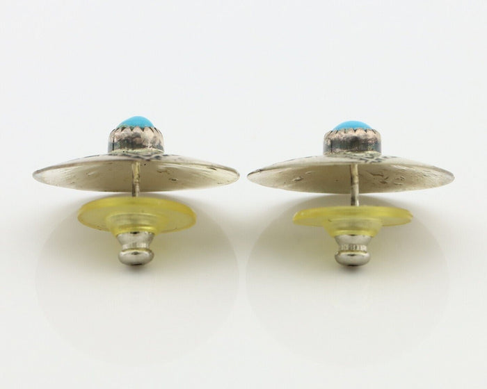 Navajo Hand Stamped Earrings 925 Silver Turquoise Signed KF C.80's