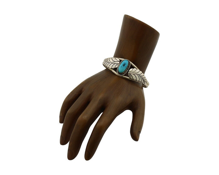 Navajo Handmade Bracelet 925 Silver Natural Blue Turquoise Artist Signed E C.80s