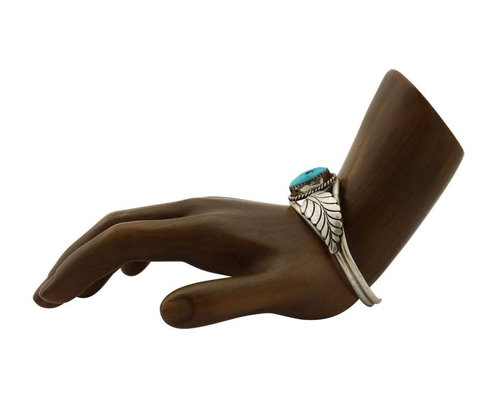 Navajo Handmade Bracelet 925 Silver Natural Blue Turquoise Artist Signed E C.80s