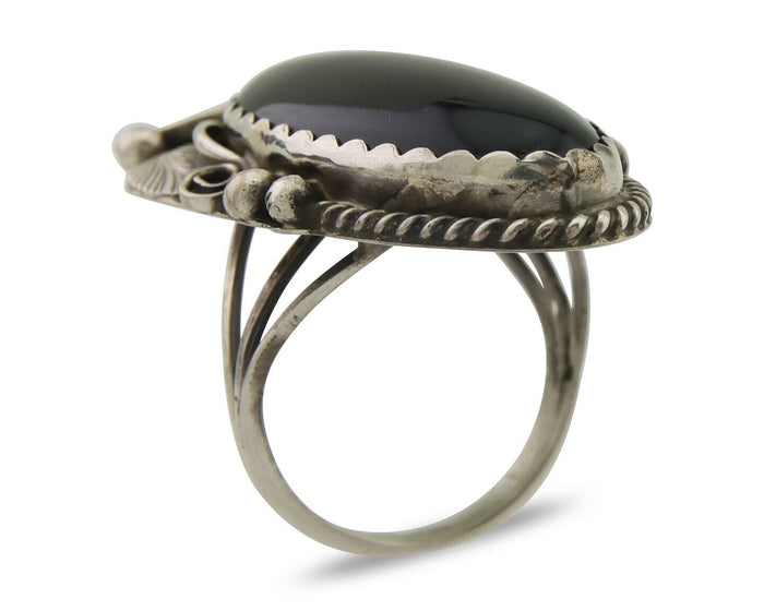 Navajo Handmade Ring 925 Silver Black Onyx Artist Signed Justin Morris C.80's