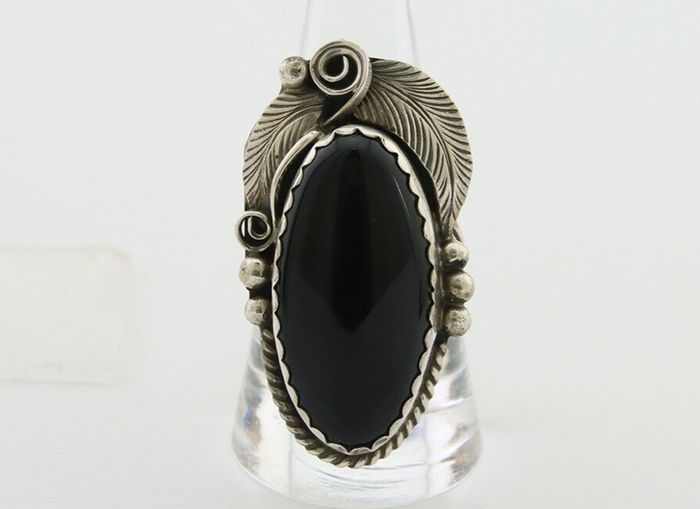 Navajo Handmade Ring 925 Silver Black Onyx Artist Signed Justin Morris C.80's