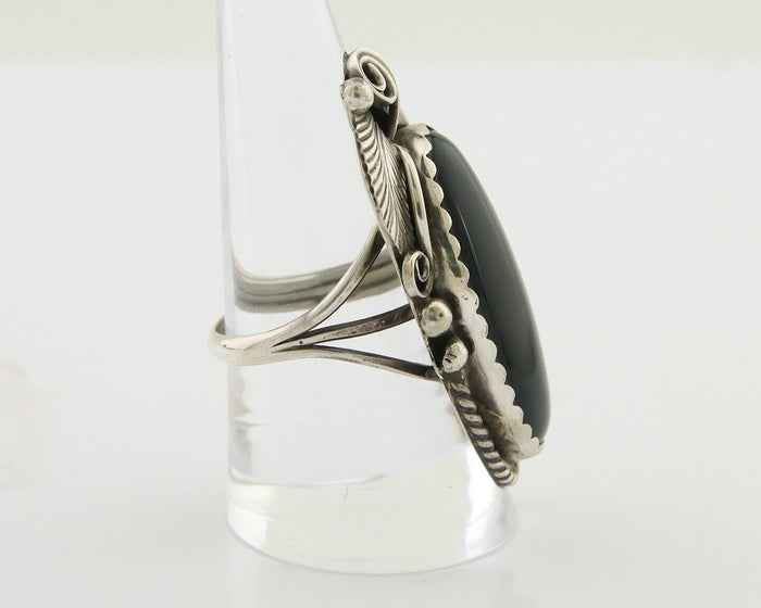 Navajo Handmade Ring 925 Silver Black Onyx Artist Signed Justin Morris C.80's