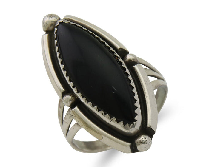 Navajo Handmade Ring 925 Silver Black Onyx Artist Signed SC C.80's