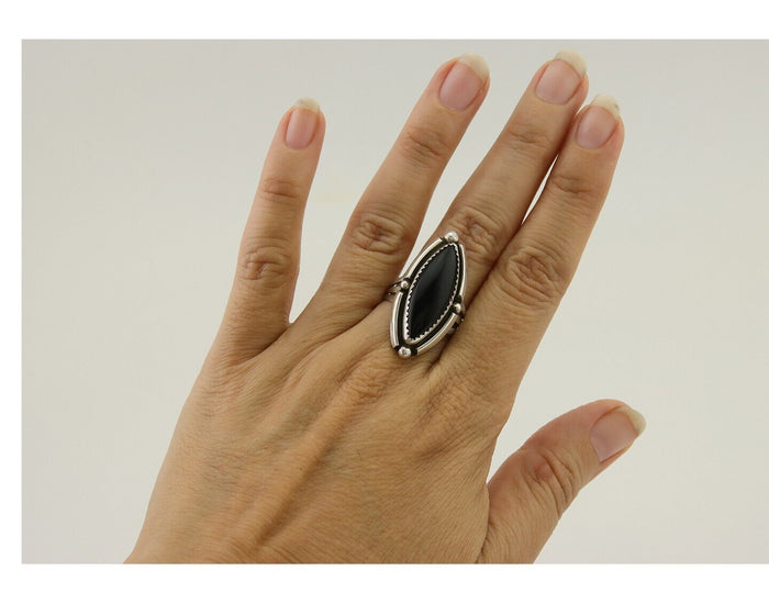 Navajo Handmade Ring 925 Silver Black Onyx Artist Signed SC C.80's