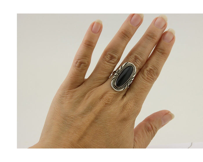 Navajo Handmade Ring 925 Silver Black Onyx Native American Artist C.80's