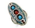 Navajo Handmade Ring 925 Silver Coral & Turquoise Signed Circle JW C.80's