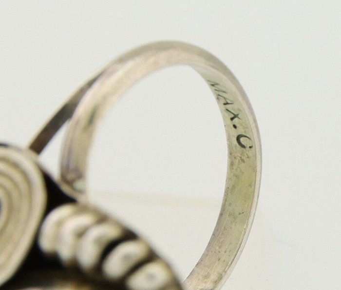 Navajo Handmade Ring 925 Silver Coral & Turquoise Signed Circle Max C.80's