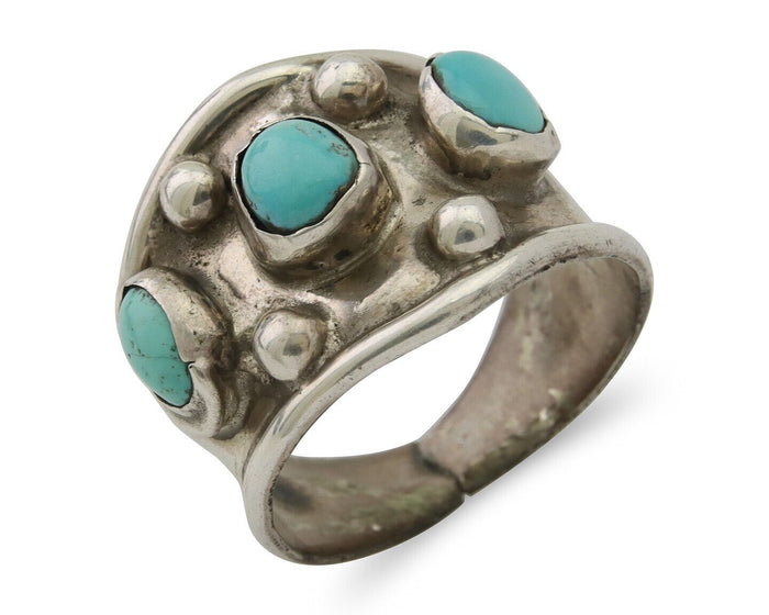 Navajo Handmade Ring 925 Silver Natural Turquoise Native Artist C.80's