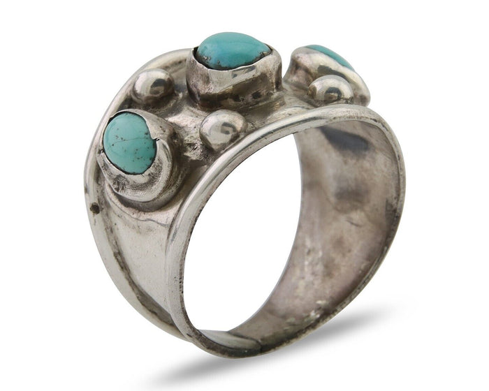 Navajo Handmade Ring 925 Silver Natural Turquoise Native Artist C.80's