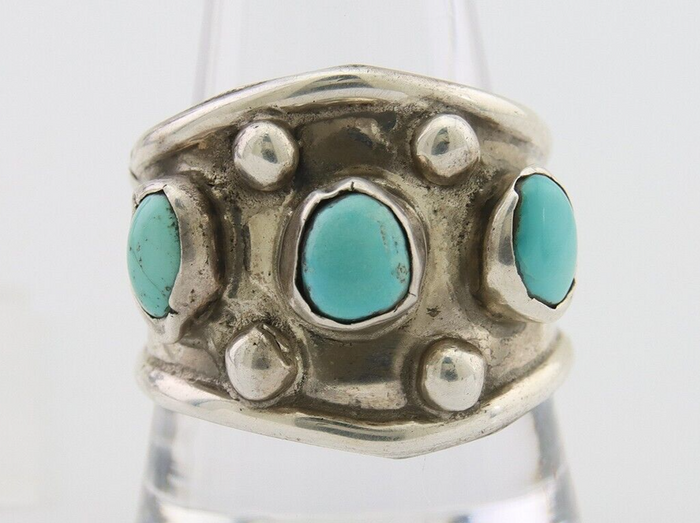 Navajo Handmade Ring 925 Silver Natural Turquoise Native Artist C.80's