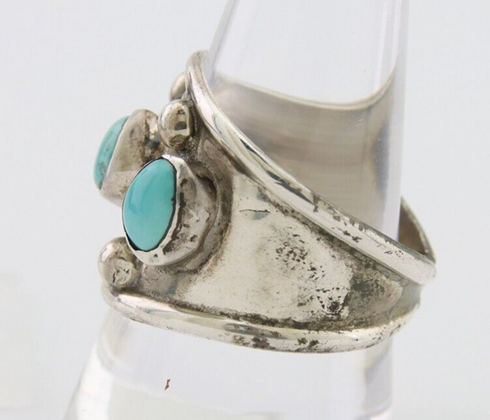 Navajo Handmade Ring 925 Silver Natural Turquoise Native Artist C.80's