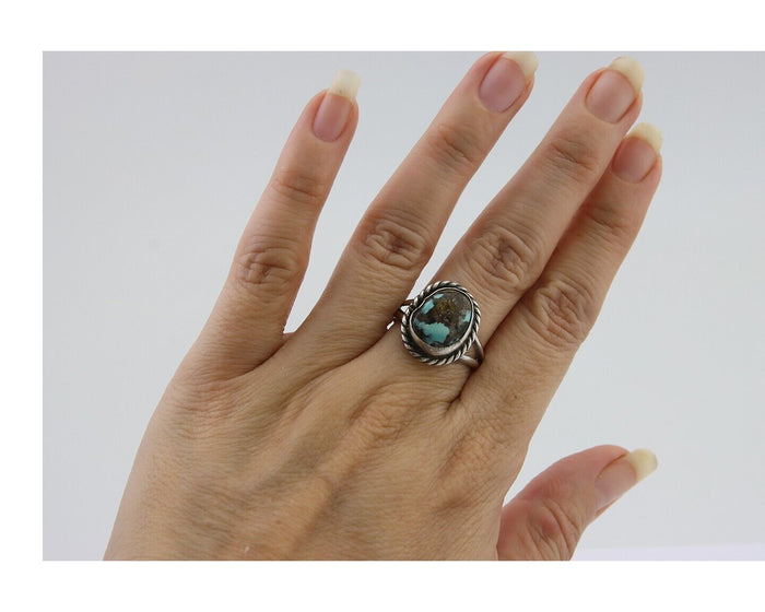 Navajo Handmade Ring 925 Silver Natural Turquoise Native Artist C.80's