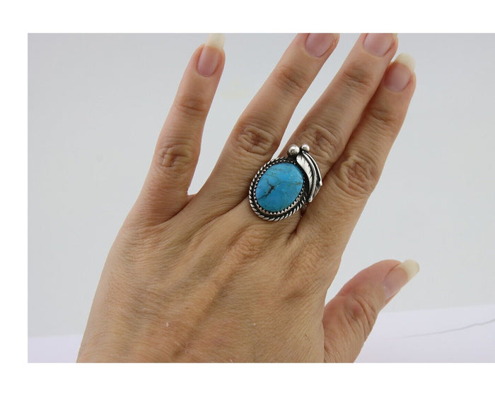 Navajo Handmade Ring 925 Silver Natural Turquoise Native Artist C.80's
