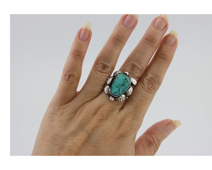 Navajo Handmade Ring 925 Silver Natural Turquoise Native Artist C.80's